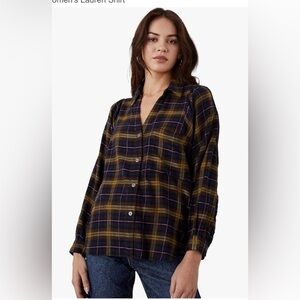 Rails Lauren Navy Hazelnut Pink Button Down Shirt Size XL Minimalist Lux Chic